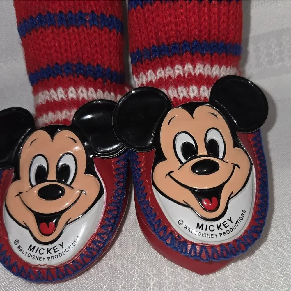 Disney Mickey Mouse Club Knit Slippers Socks Kids 4.5 Walt Disney VTG 60s 70s